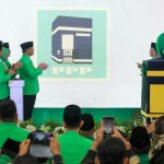 Plt Ketum PPP Muhammad, Mardiono, meluncurkan logo dan nomor urut partai untuk Pemilu 2024, di Jakarta, Kamis (5/1/2023). ANTARA/HO-Humas PPP-1672969066