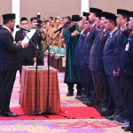 Suasana Gubernur Sulsel Andi Sudirman Sulaiman saat pelantikan pejabat eselon 2 dan 3 di lingkup Pemprov Sulsel. Antara/ HO-Pemprov Sulsel-1673148024