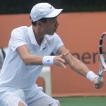 Petenis putra Indonesia Justin Barki beraksi di Harum Energy Men's World Tennis Tour 2023. (ANTARA/HO)-1687841609