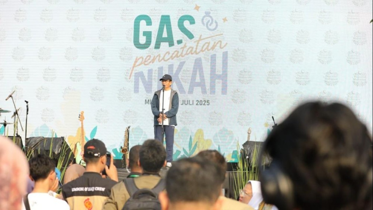 Menag Nasaruddin Umar dalam kegiatan Gerakan Sadar Pencatatan Nikah (Gas Pencatatan Nikah) di Jakarta, Minggu (6/7/2025). (Foto: Kemenag)