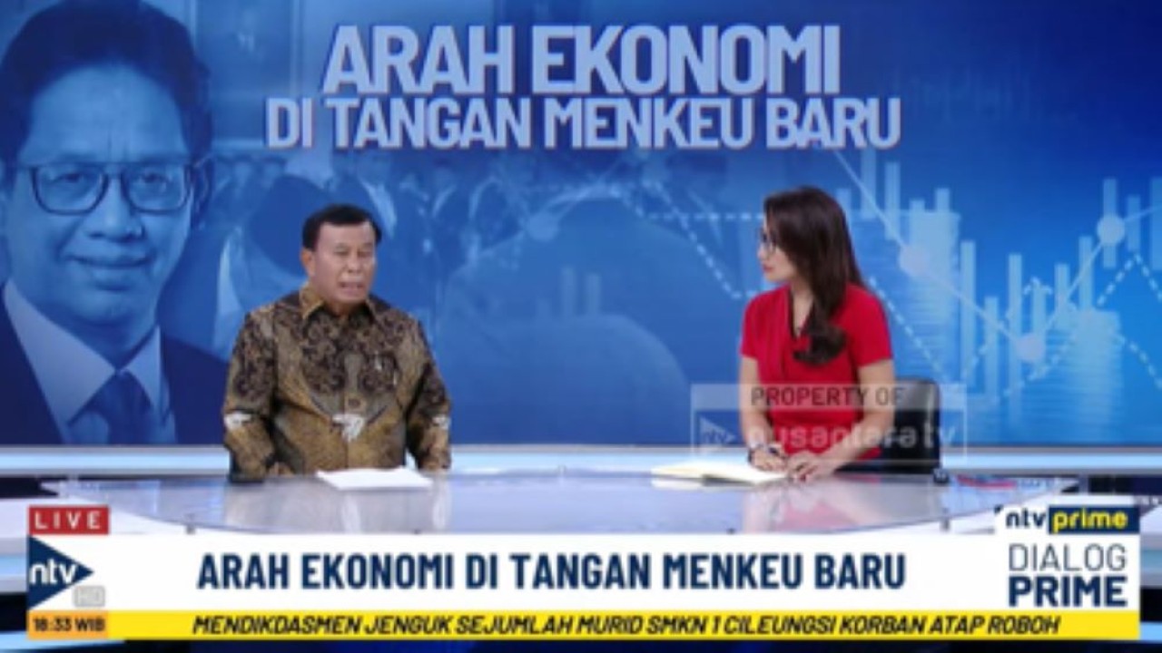 Presiden Komisaris NT Corporation Nurdin Tampubolon bersama presenter Tascha Liudmila dalam Dialog NTV Prime di Nusantara TV