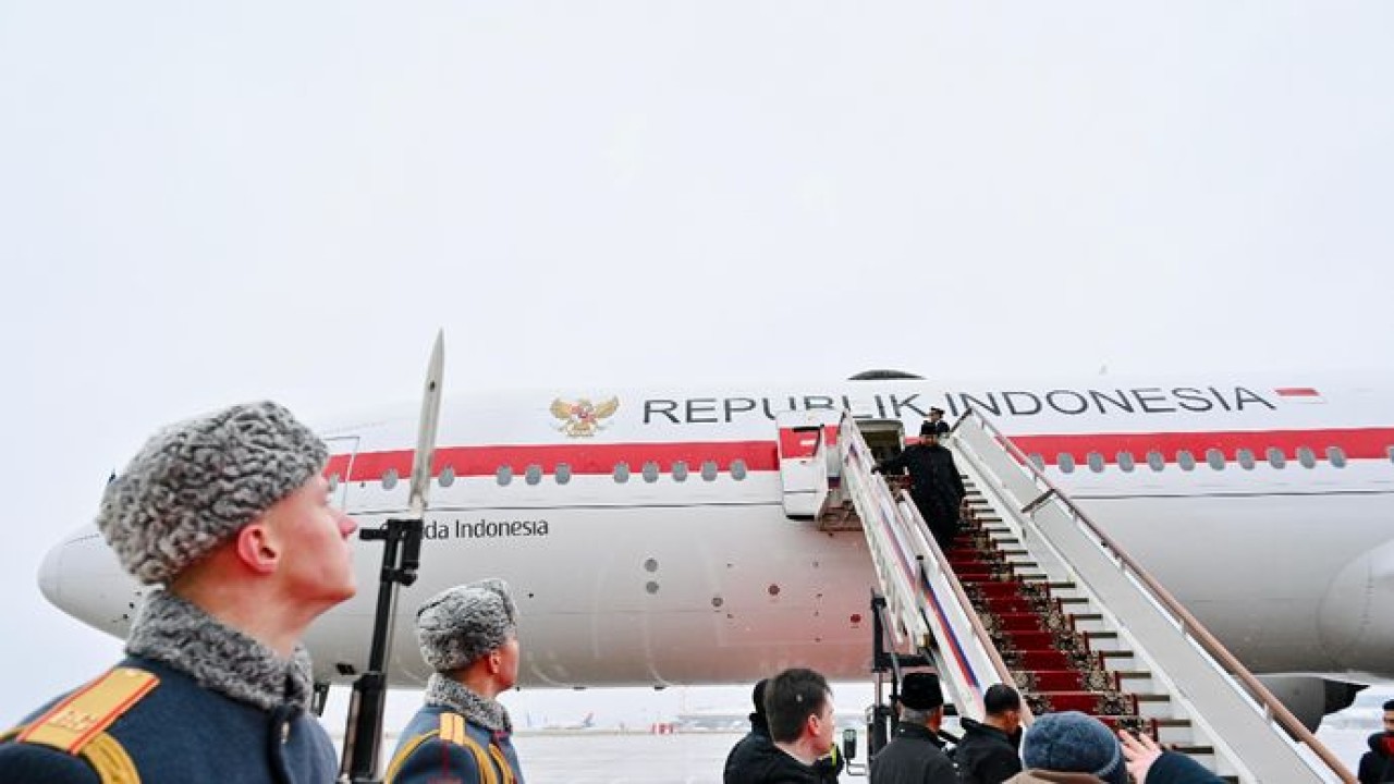 Presiden Republik Indonesia Prabowo Subianto tiba di Moskow, Rusia (Setpres)
