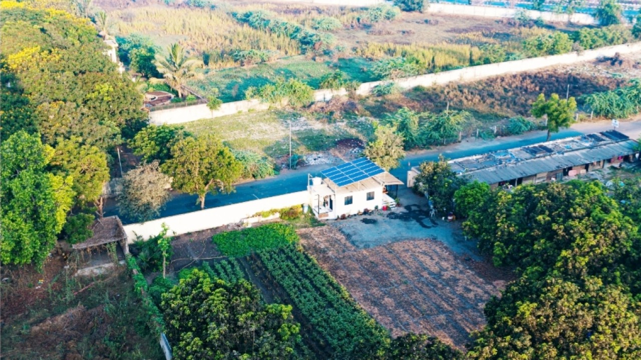 Sebuah rumah dengan panel surya di atapnya di Gujarat, India. Negara-negara berkembang perlu merancang ulang pembiayaan iklim untuk menarik modal swasta. Foto: VD Photography/Unsplash