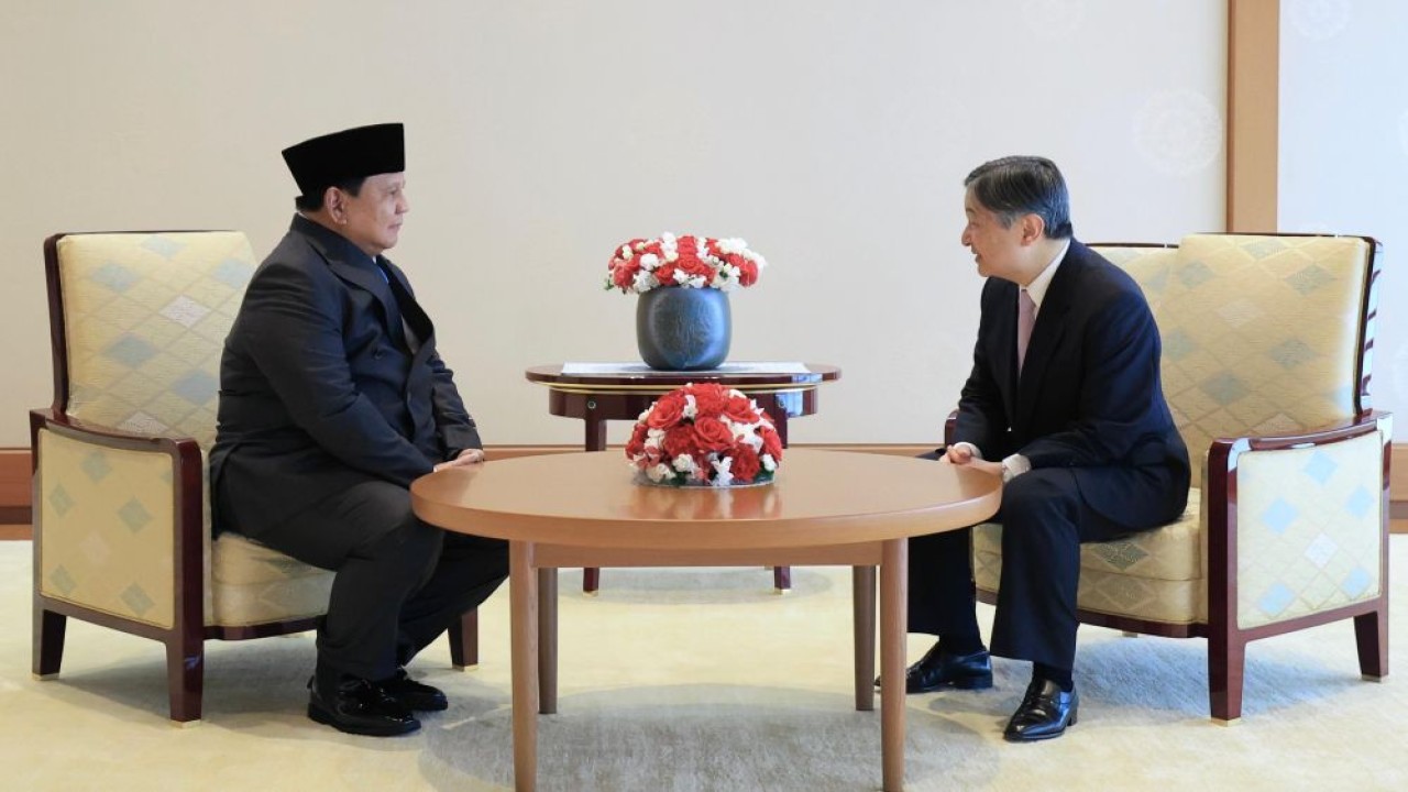 Presiden Prabowo Subianto bertemu dengan Kaisar Jepang Naruhito di Imperial Palace Tokyo, Tokyo, pada Senin (30/3/2026). (Foto: Dok/Istimewa/Bakom RI)