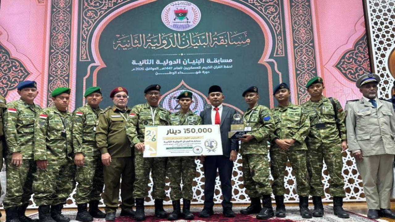 Prajurit TNI Prada Nawawi M.M. Latifullah berhasil meraih juara pertama Musabaqoh Hifdzil Qur'an (MHQ) Internasional kategori hafalan Al-Qur'an 30 juz di Kota Misurata, Libya, pada 7-14 Maret 2026. (Foto: Dok/Istimewa)