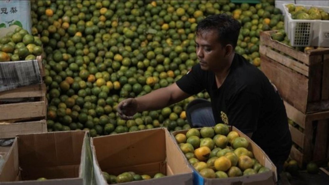 Pedagang jeruk di Pasar Gede Hardjonagoro, Solo, Jawa Tengah, Jeffri Sembiring, meraup keuntungan besar sejak ada program Makan Bergizi Gratis (MBG). (Foto: Dok/Istimewa)