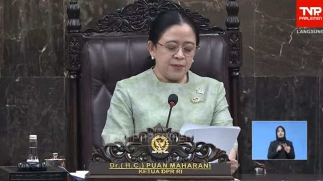 Ketua DPR RI Puan Maharani saat memimpin rapat paripurna, Rabu, 20 Mei 2026. (Foto: YouTube TVR Parlemen)