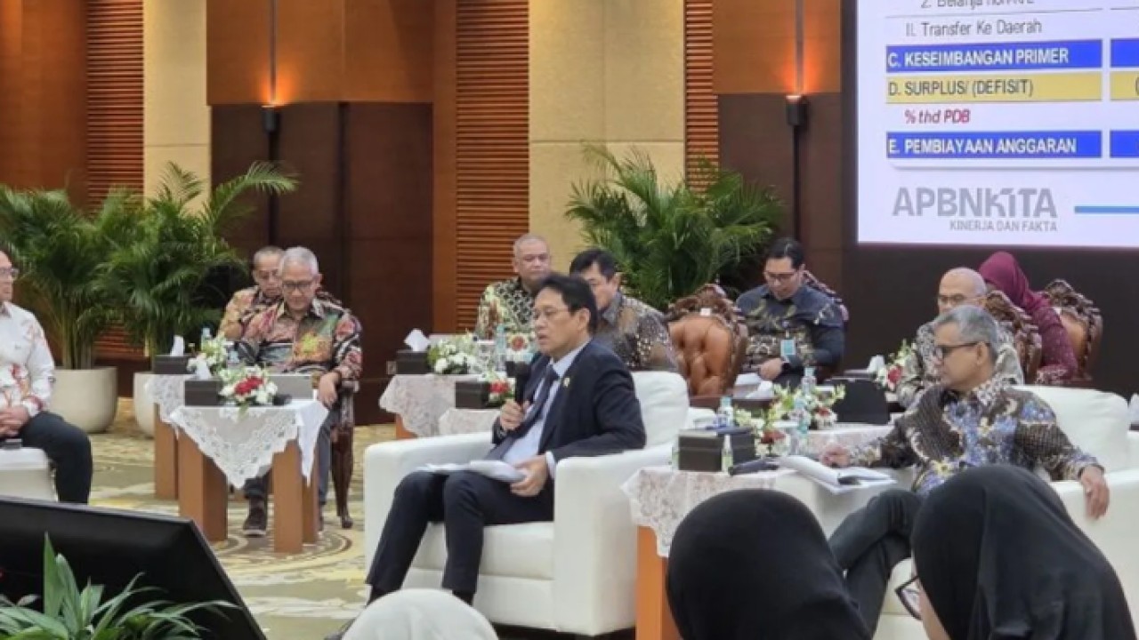 Menteri Keuangan Purbaya Yudhi Sadewa dalam konferensi pers APBN KiTa Edisi Juni 2026 di Jakarta, Jumat (5/6/2026) ANTARA/Bayu Saputra. (Antara)