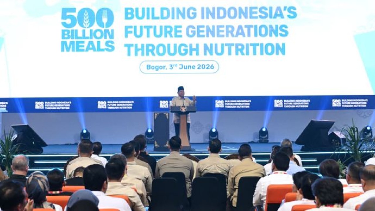 Prabowo Subianto pada acara Building Indonesia’s Future Generations Through Nutrition di Sentul International Convention Center (SICC), Kabupaten Bogor, Jawa Barat (Sekretariat Presiden)