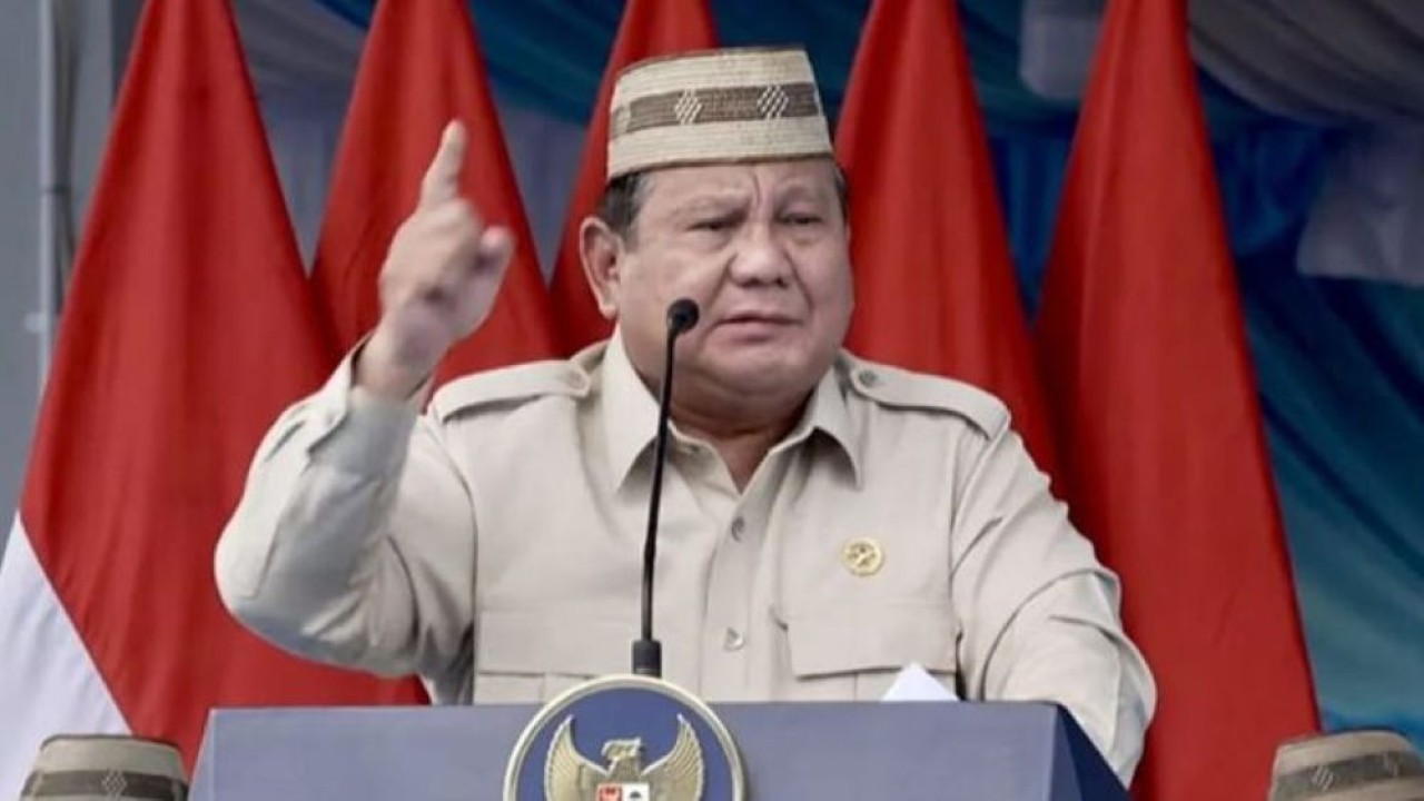 Presiden Prabowo Subianto berpidato saat acara puncak Pekan Nasional (PENAS) Kontak Tani Nelayan Andalan (KTNA) XVII di Kabupaten Gorontalo, Provinsi Gorontalo, Rabu,24 Juni 2026. (Foto: Antara)