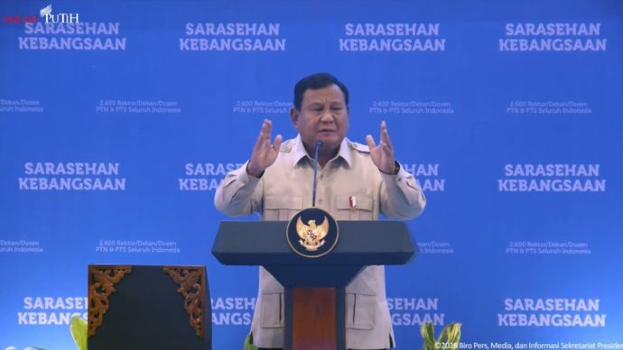 Presiden Prabowo Subianto di acara Sarasehan Kebangsaan. (Foto: YouTube Sekretariat Presiden)