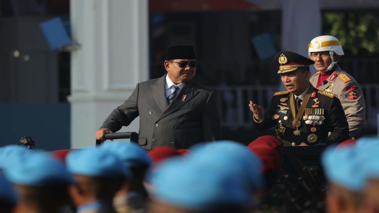 Presiden Prabowo Subianto memimpin Upacara Hari Bhayangkara ke-80 di Satlat Brimob Cikeas, Bogor, Rabu, 1 Juli 2026. (Foto: Dok/Istimewa/Bakom RI)